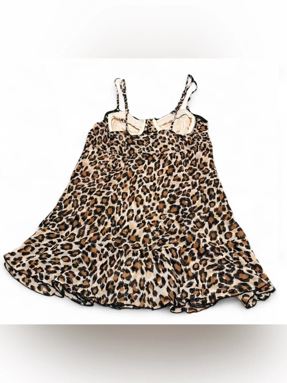 Y2K Leopard Print Lace Trim Cami Baby Doll Dress Mob Wife Baddie Bratz Rock L - Picture 2 of 8